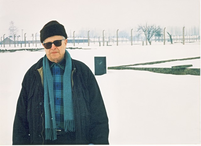 Frantisek Kraus in front of block 32 in Auschwitz-Birkenau after years 